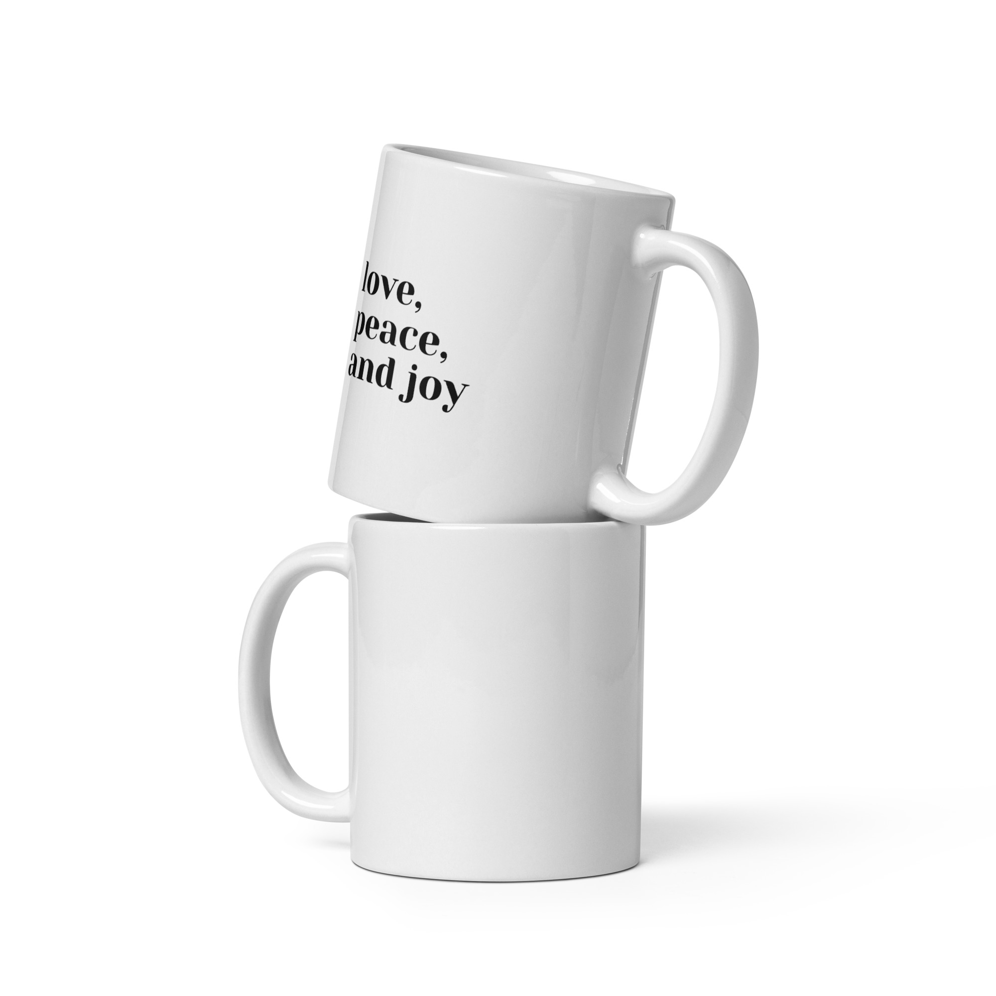 White Glossy Mug - LOVE PEACE JOY